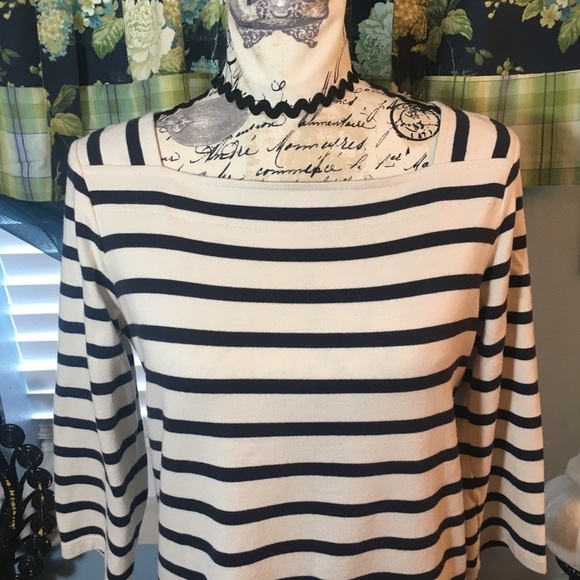 LL Bean cotton quarter sleeve striped shirt dress - Picture 4 of 10